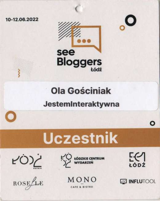 Identyfikator uczestniczki Oli Gościniak z SeeBloggers Łódź 2022