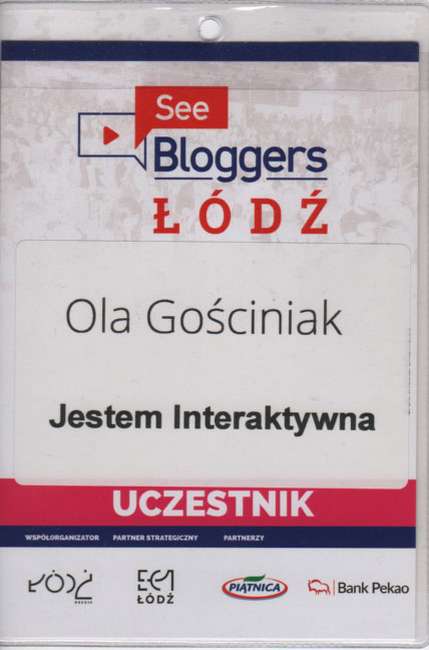 Identyfikator uczestniczki Oli Gościniak z konferencji SeeBloggers w Łodzi