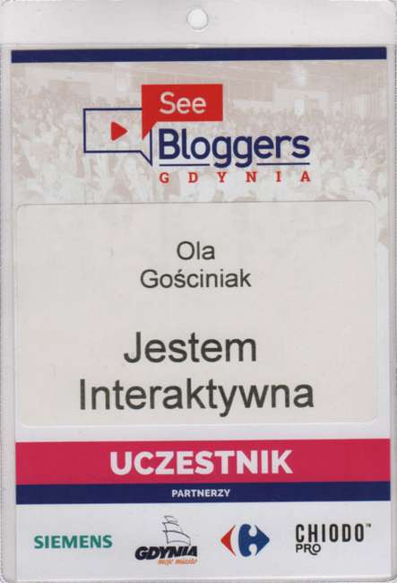 Identyfikator uczestniczki Oli Gościniak z konferencji SeeBloggers w Gdyni