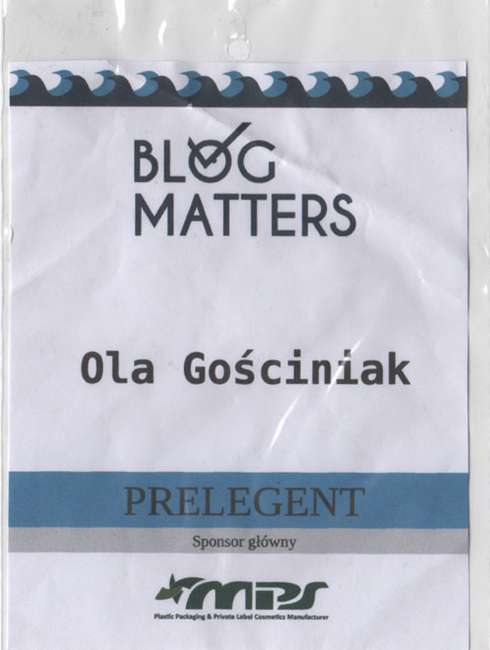 Identyfikator Oli Gościniak, prelegentki Blog Matters 2017 z wystąpieniem o rozwoju Jestem Interaktywna i inwestowaniu we własną markę