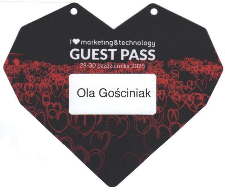 Identyfikator Guest Pass Oli Gościniak z konferencji I Love Marketing & Technology