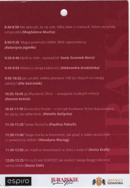 Program wydarzenia z prelekcją Oli Gościniak „Jak zarobić online pierwsze 100 tys. złotych na swojej wiedzy?” – Jurajskie Spotkanie Kobiet w Częstochowie
