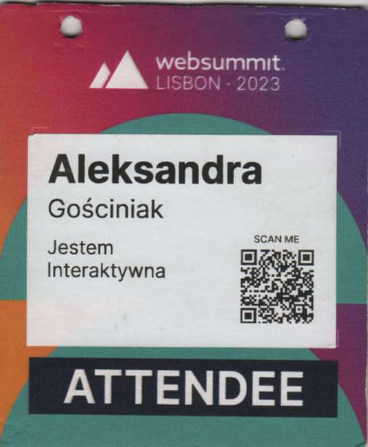 Identyfikator uczestniczki Aleksandry Gościniak z Web Summit Lisbon 2023