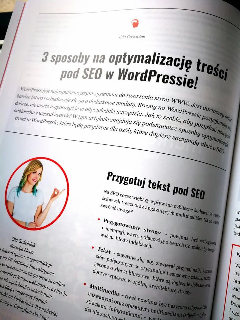 Artykuł Oli Gościniak „3 sposoby na optymalizację treści pod SEO w WordPressie”