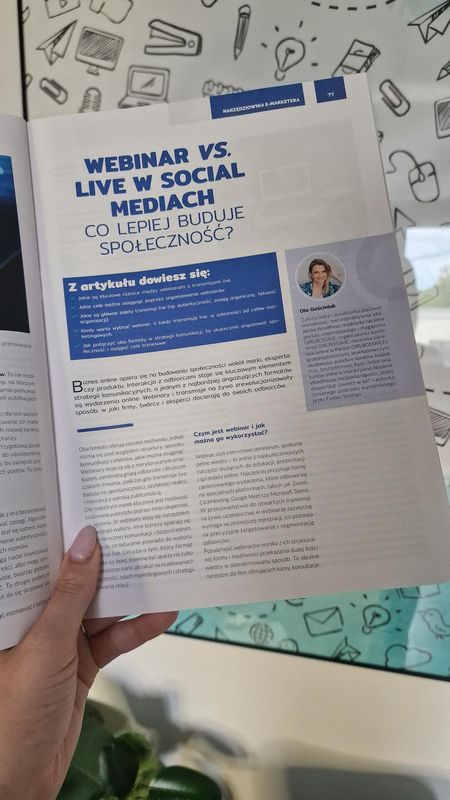 Strona artykułu Oli Gościniak „Webinar vs. live w social mediach. Co lepiej buduje społeczność?”