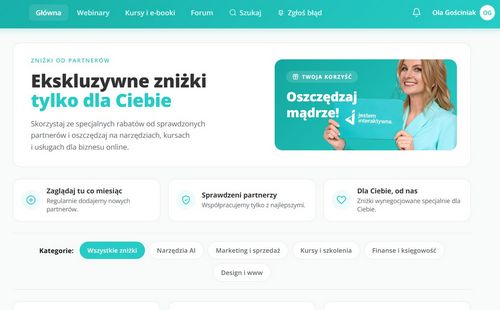 Sekcja ekskluzywnych zniżek i ofert partnerów na platformie Jestem Interaktywna